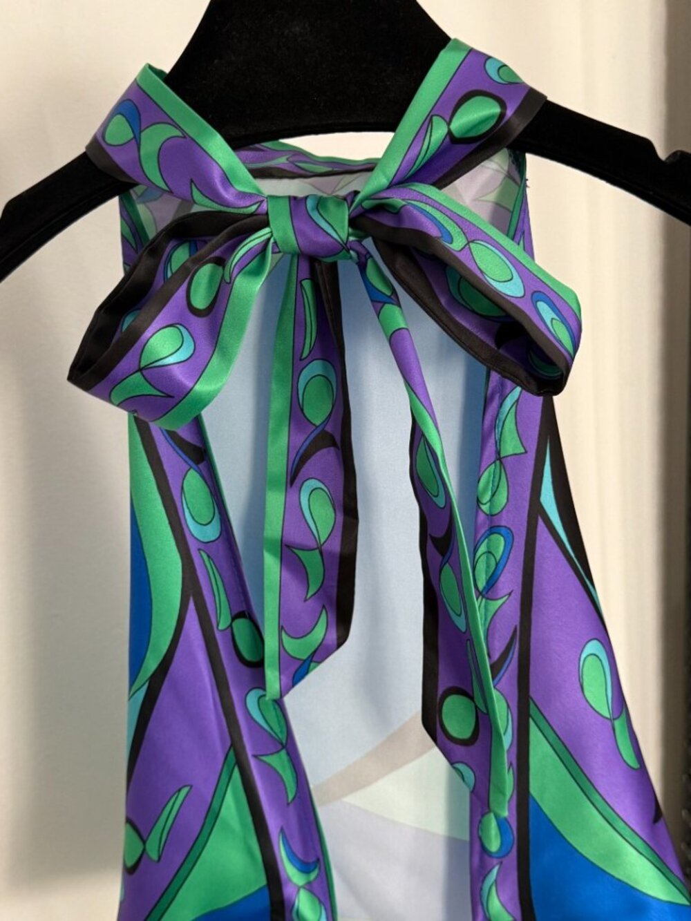 💙Emilio Pucci Retro Abstract Print Silky Halter Tank Dual Bow Detail Open Back - Picture 3 of 4
